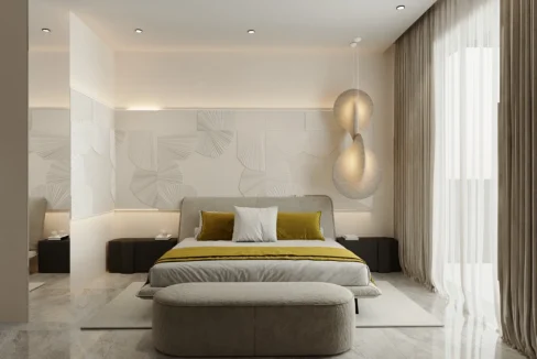 Spacious luxury penthouse living room with panoramic ocean view